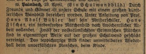 Das Durlacher Tagblatt berichtet am 19. April 1929:  Das Schulwandbild in Palmbach