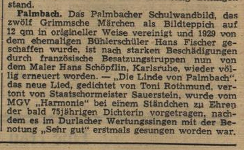 BNN 26.06.1852 Das Schulwandbild in Palmbach wird restauriert.