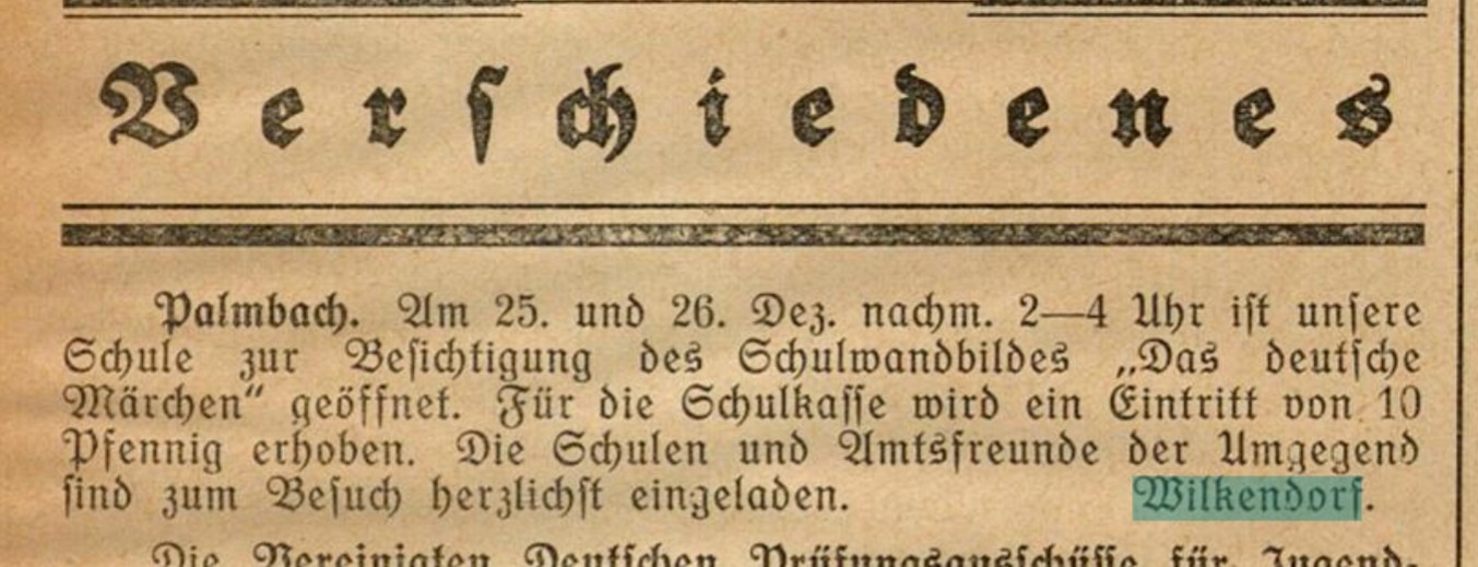 Die Badische Schulzeitung, Dez.1929:  Das Schulwandbildes "Das deutsche Märchen" in Palmbach