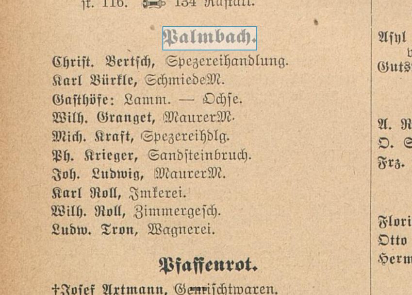 Adressbuch Palmbach 1925
